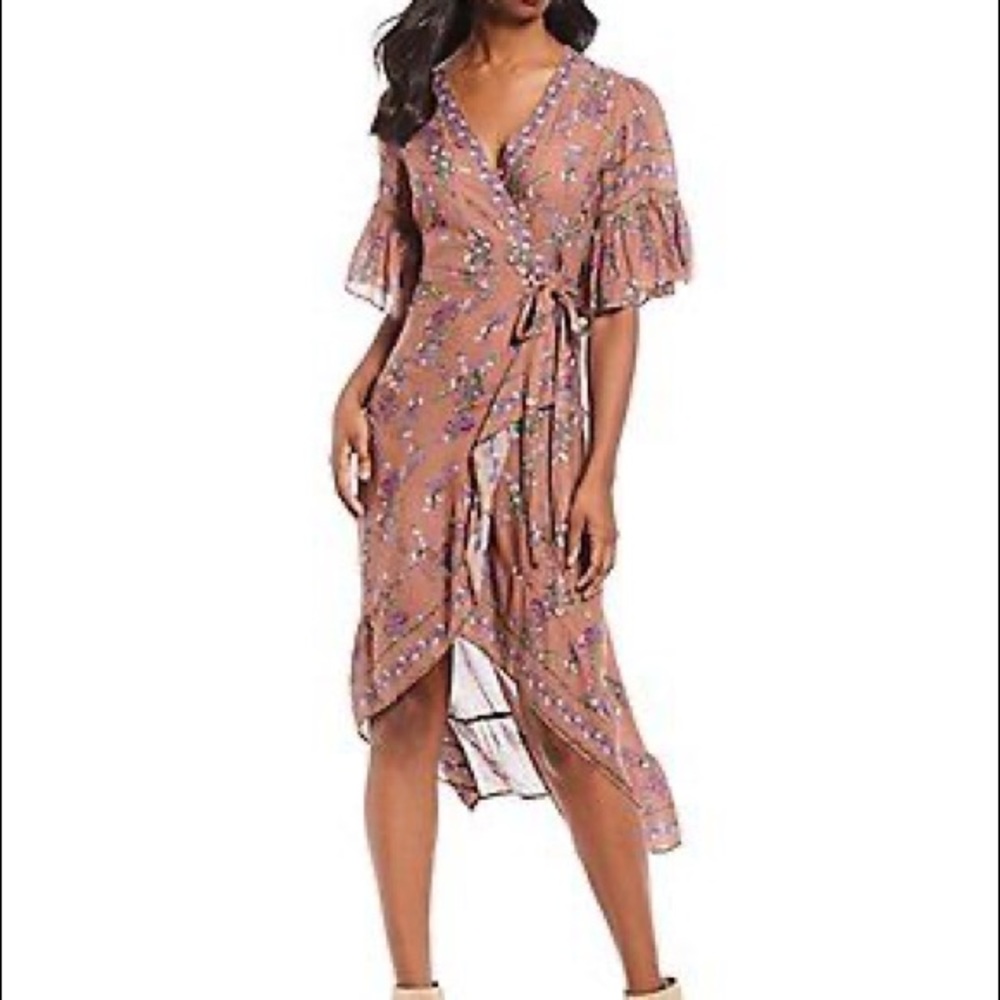 Chelsea & Violet hi low floral ruffle wrap dress